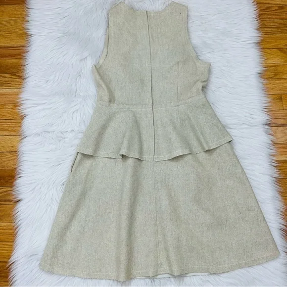 Banana Republic Linen Cotton Peplum Dress Oatmeal Color Size 10 - Picture 4 of 12